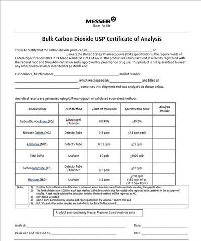 Product Label (Messer Co2 Usp Coa4)